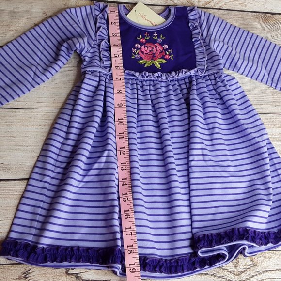 'SWEETDIL' RUFFLE TRIM EMBROIDED STITCHING LONG SLEEVE COZY TODDLER DRESS/TOP - Picture 7 of 12